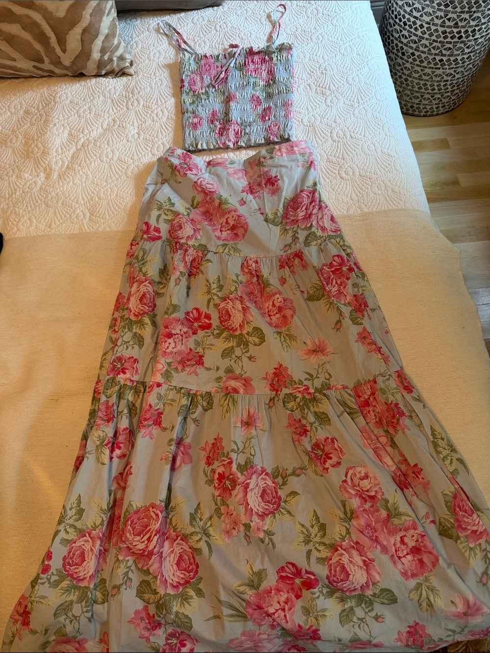 Wayf new  Two-Piece Maxi Skirt Set in Pink & Light Blue